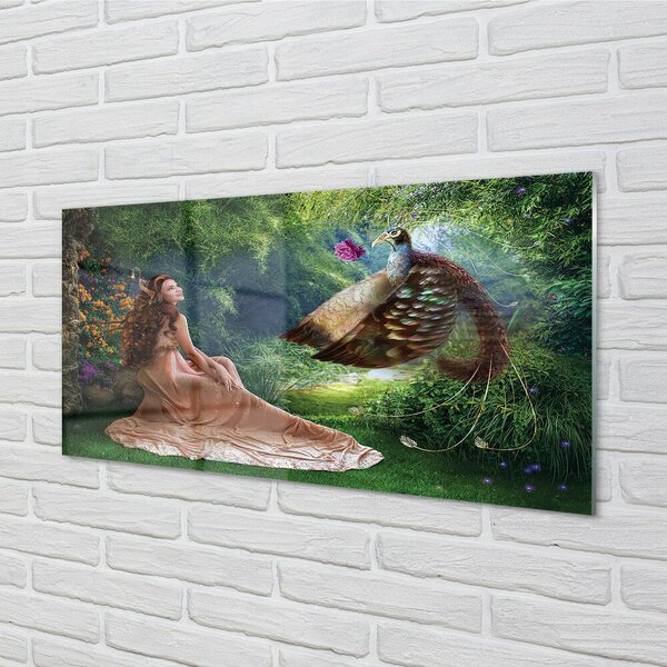 Quadro di vetro Fagiano donna foresta 100x50 cm 2 appendini