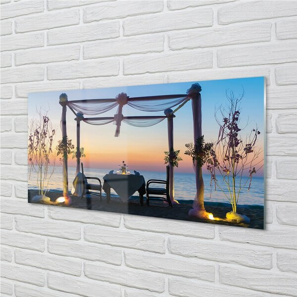 Quadro su vetro Cena al mare di ponente 100x50 cm 2 appendini