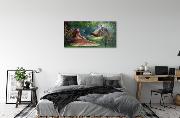 Quadro di vetro Fagiano donna foresta 100x50 cm 2 appendini