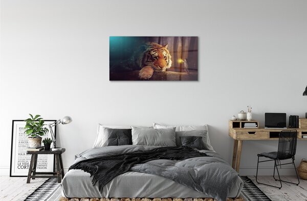 Quadro di vetro Uomo della foresta della tigre 100x50 cm 2 appendini