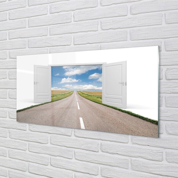 Quadro di vetro Campo porta 3d 100x50 cm 2 appendini