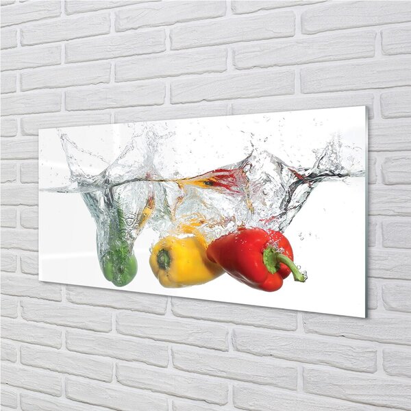 Quadro su vetro Peperoni colorati in acqua 100x50 cm 2 appendini