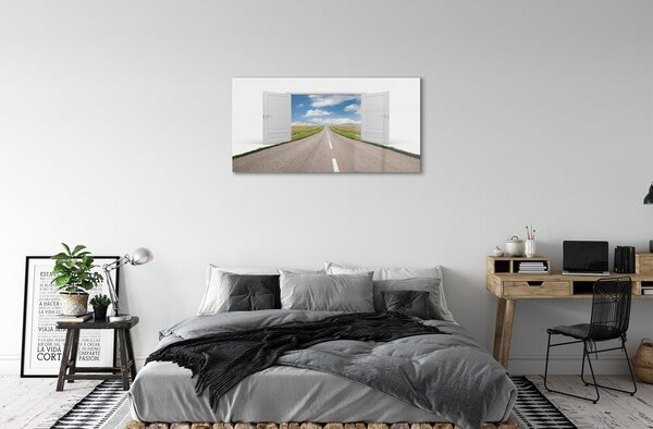 Quadro di vetro Campo porta 3d 100x50 cm 2 appendini