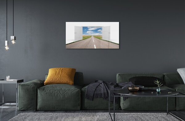 Quadro di vetro Campo porta 3d 100x50 cm 2 appendini