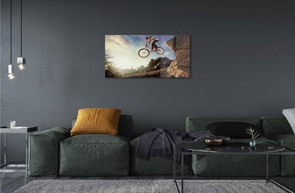 Quadro in vetro Bicicletta montagne nuvole cielo 100x50 cm 2 appendini