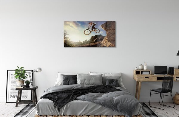 Quadro in vetro Bicicletta montagne nuvole cielo 100x50 cm 2 appendini