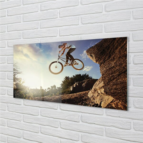 Quadro in vetro Bicicletta montagne nuvole cielo 100x50 cm 2 appendini