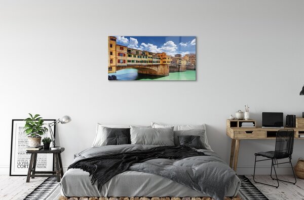 Quadro in vetro Italia ponti edifici fluviali 100x50 cm 2 appendini
