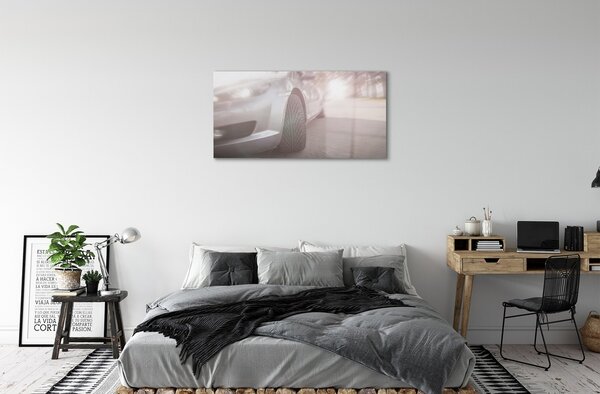 Quadro in vetro Via dell'albero dell'auto d'argento 100x50 cm 2 appendini