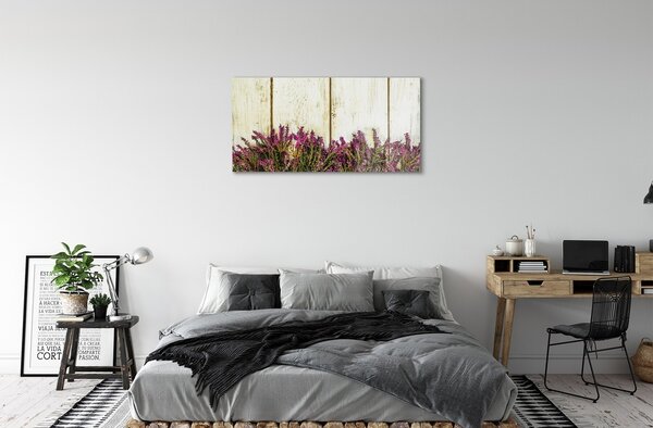 Quadro su vetro Lavagna con fiori viola 100x50 cm 2 appendini
