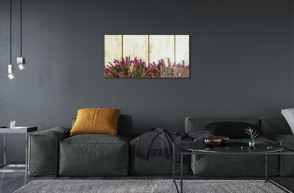 Quadro su vetro Lavagna con fiori viola 100x50 cm 2 appendini