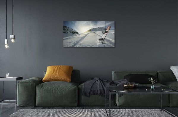 Quadro su vetro Tavola nella neve delle montagne 100x50 cm 2 appendini