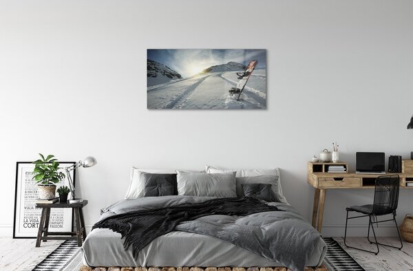 Quadro su vetro Tavola nella neve delle montagne 100x50 cm 2 appendini