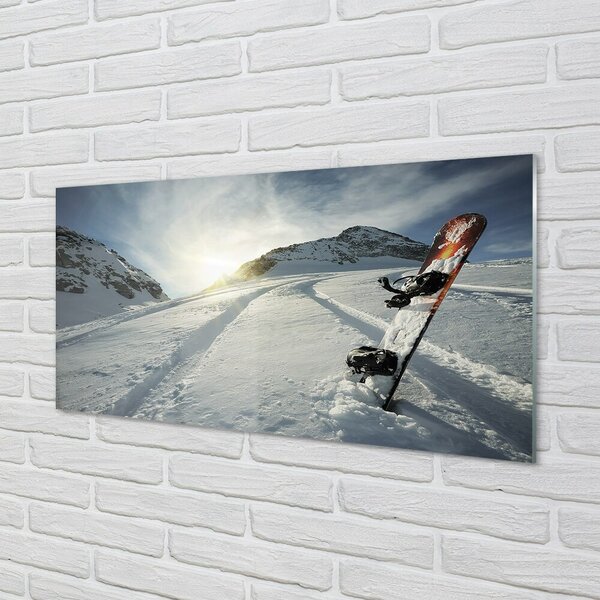 Quadro su vetro Tavola nella neve delle montagne 100x50 cm 2 appendini