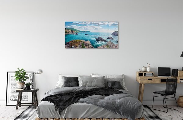 Quadro di vetro Grecia mare montagne 100x50 cm 2 appendini