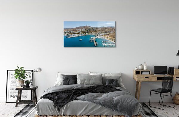Quadro in vetro Grecia costa montagne città 100x50 cm 2 appendini