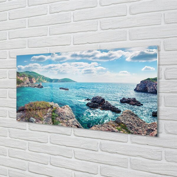 Quadro di vetro Grecia mare montagne 100x50 cm 2 appendini
