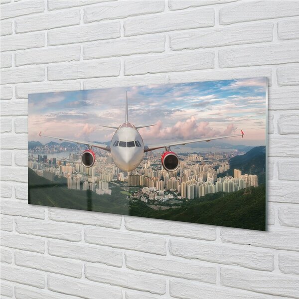 Quadro vetro Piano della città delle montagne 100x50 cm 2 appendini