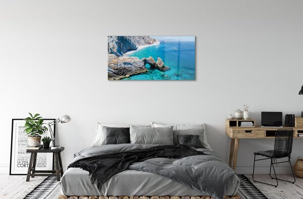 Quadro vetro Grecia spiaggia mare costa 100x50 cm 2 appendini