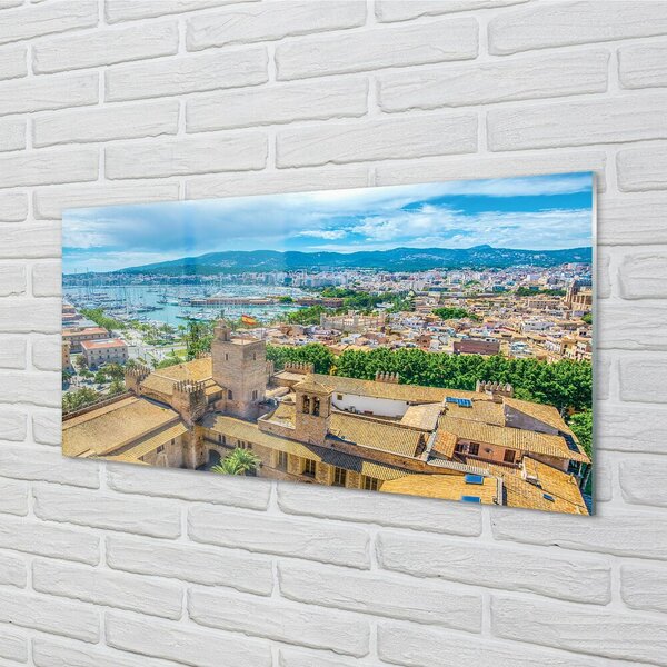 Quadro vetro Spagna costa di porto 100x50 cm 2 appendini
