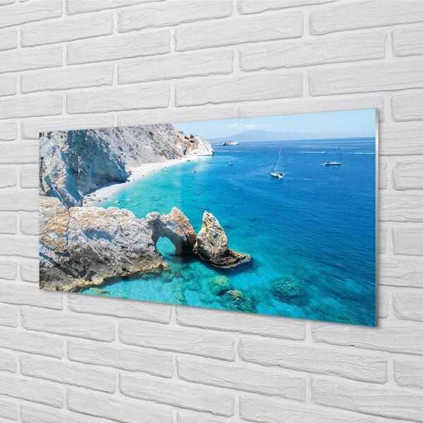 Quadro vetro Grecia spiaggia mare costa 100x50 cm 2 appendini