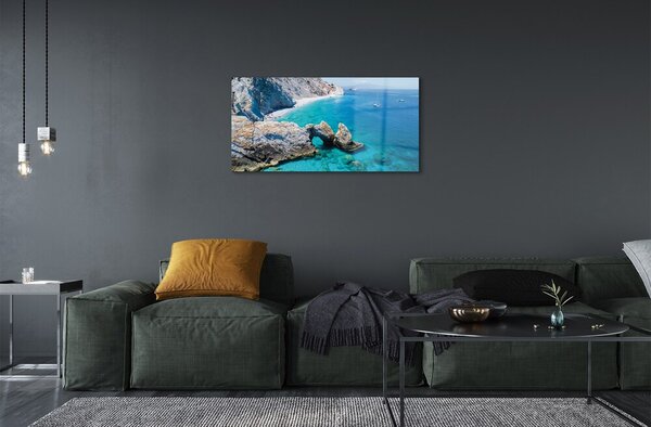 Quadro vetro Grecia spiaggia mare costa 100x50 cm 2 appendini