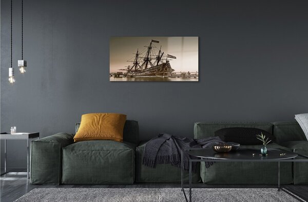 Quadro vetro Vecchia nave cielo mare 100x50 cm 2 appendini