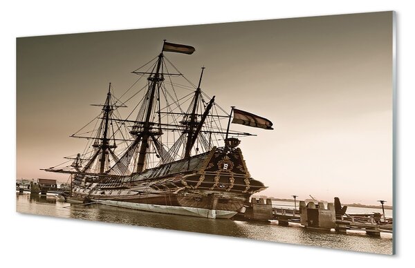 Quadro vetro Vecchia nave cielo mare 100x50 cm 2 appendini