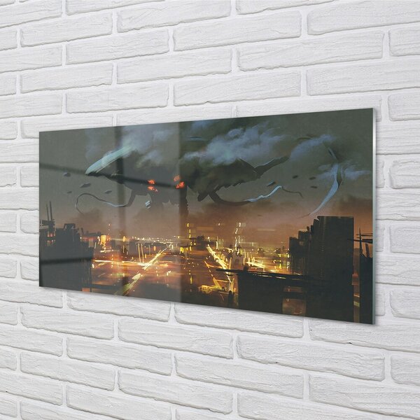 Quadro in vetro Città di notte mostro di fumo 100x50 cm 2 appendini