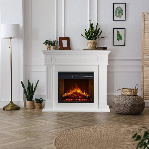 Dmora Camino Elettrico Sola 110x25x95h cm Bianco, Superficie Riscaldabile 30 m2 Potenza (kw) 0.9/1.8