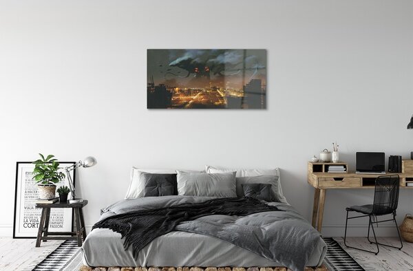 Quadro in vetro Città di notte mostro di fumo 100x50 cm 2 appendini