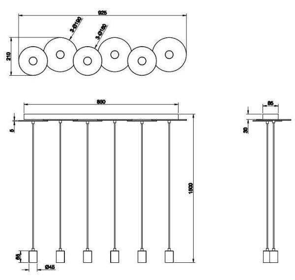 Trio - Lampadario su corda DISCUS 6xE27/28W/230V nero