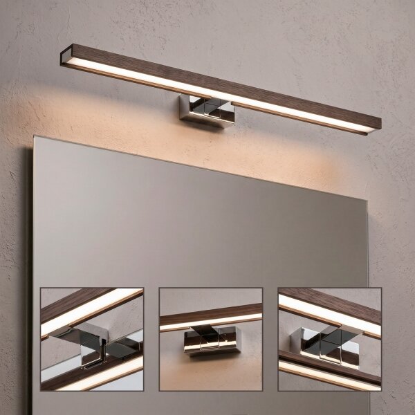 Brilagi - LED Illuminazione per specchio da bagno WOODY MIRROR 3 in 1 LED/12W/230V IP44 cromo/rovere/noce