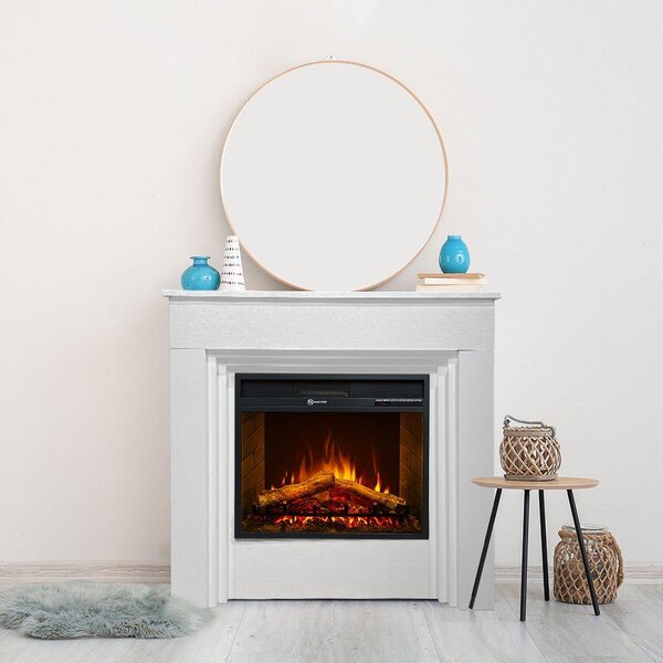 Dmora Camino Elettrico Alfaedo 96x35x96h cm Bianco, Superficie Riscaldabile 30 m2 Potenza (kw) 0.9/1.8