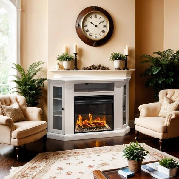 Dmora Camino Elettrico Alonte 78x126x80.5h cm Bianco, Potenza 900/1800 w Superficie Riscaldabile 30 m2 Italy
