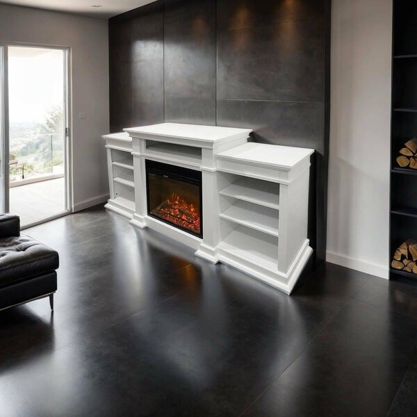 Dmora Camino Elettrico Aramengo 48x179x80.6h cm Bianco, Potenza 900/1800 w Superficie Riscaldabile 30 m2 Italy