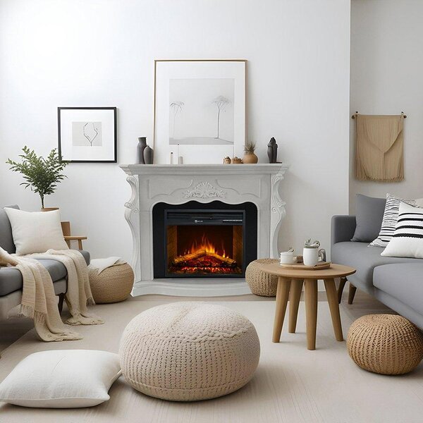 Dmora Camino Elettrico Triuggio 123x39x100h cm Bianco, Superficie Riscaldabile 30 m2 Potenza (kw) 0.9/1.8