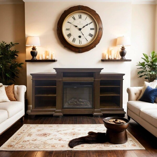 Dmora Camino Elettrico Aramengo 179x48x85h cm Marrone, Potenza 900/1800 w Superficie Riscaldabile 30 m2 Italy