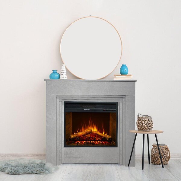 Dmora Camino Elettrico Sturno 96x35x96h cm Grigio Cemento, Superficie Riscaldabile 30 m2 Potenza (kw) 0.9/1.8