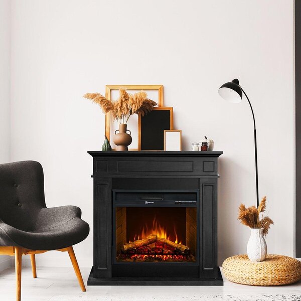 Dmora Camino Elettrico Prevalle 89x28x90h cm Nero, Superficie Riscaldabile 30 m2 Potenza (kw) 0.9/1.8