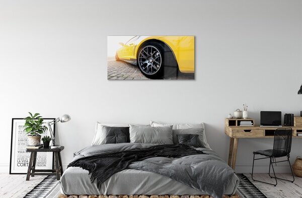 Quadro su vetro Auto gialla 100x50 cm 2 appendini