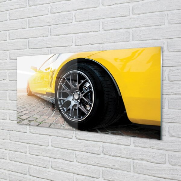 Quadro su vetro Auto gialla 100x50 cm 2 appendini