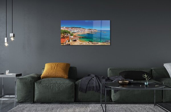 Quadro su vetro Spagna spiaggia città costa 100x50 cm 2 appendini