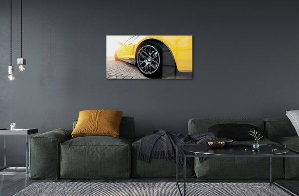 Quadro su vetro Auto gialla 100x50 cm 2 appendini