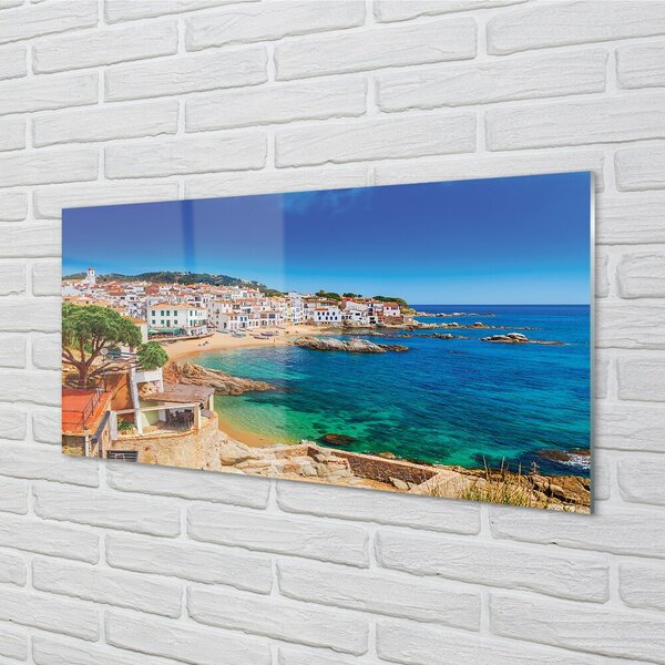 Quadro su vetro Spagna spiaggia città costa 100x50 cm 2 appendini