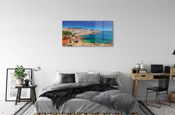 Quadro su vetro Spagna spiaggia città costa 100x50 cm 2 appendini