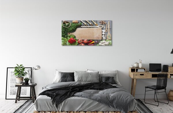 Quadro su vetro Tagliere di spezie al prezzemolo 100x50 cm 2 appendini