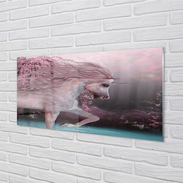 Quadro vetro Lago dell'albero dell'unicorno 100x50 cm 2 appendini