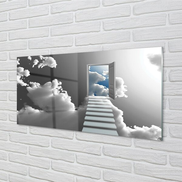 Quadro vetro Nuvole della porta della scala 100x50 cm 2 appendini