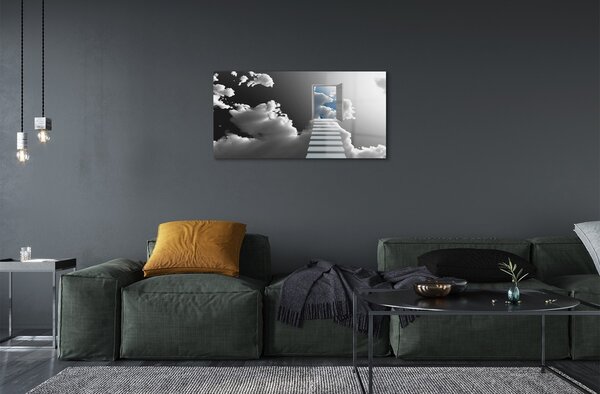 Quadro vetro Nuvole della porta della scala 100x50 cm 2 appendini
